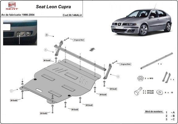 Aluminum skid plate for Seat Leon Cupra
