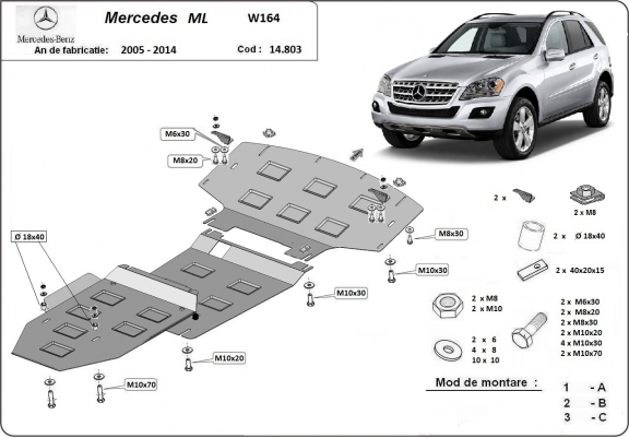 Steel skid plate for Mercedes ML W164