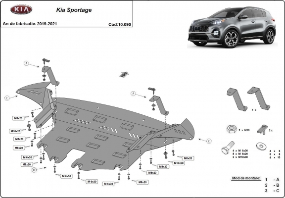 Steel skid plate for Kia Sportage