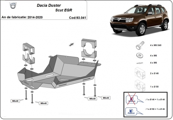 Steel EGR valve skid plate  for Dacia Duster