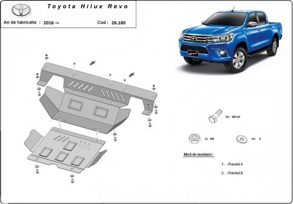 Steel skid plate for the protection of the engine and the radiator for Toyota Hilux Revo