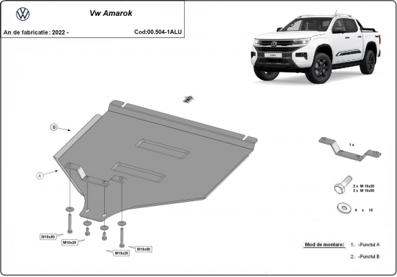 Aluminum gearbox skid plate for Volkswagen Amarok