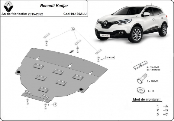 Aluminium skid plate for Renault Kadjar