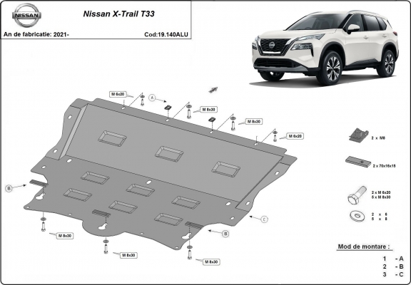 Aluminium skid plate for Nissan X-Trail T33