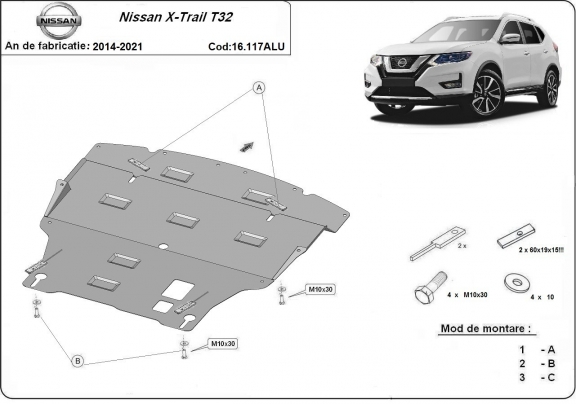 Aluminium skid plate for Nissan X-Trail T32