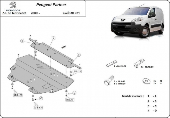 Steel skid plate for Peugeot Partner