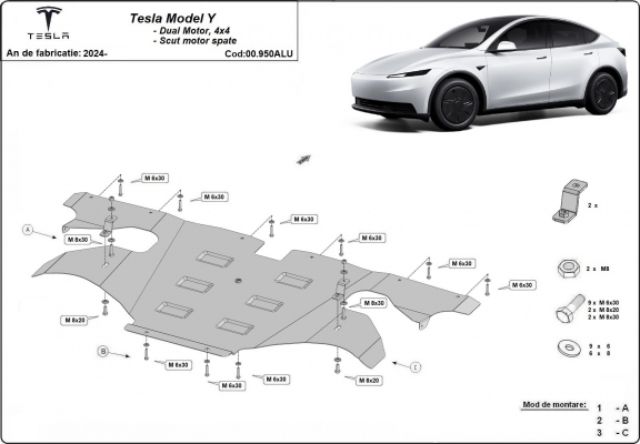 Rear electric aluminum motor skid plate - Tesla Model Y