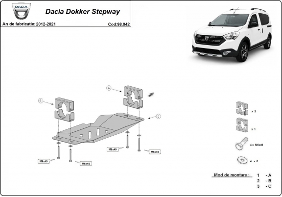 Steel skid plate for Stop&Go system, EGR  Dacia Dokker Stepway