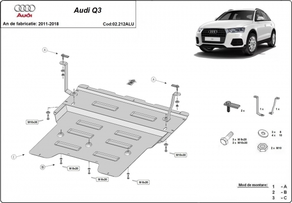 Aluminum skid plate for Audi Q3