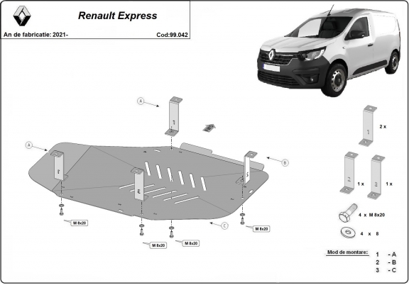 Steel fuel tank skid plate  for Renault Express