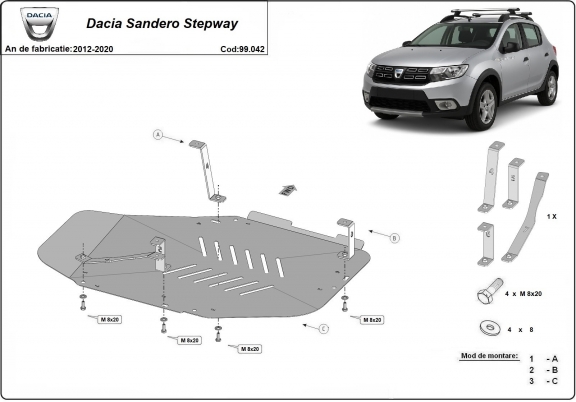 Steel fuel tank skid plate  for Dacia Sandero Stepway