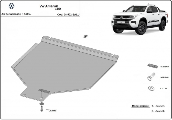 Aluminum gearbox skid plate for Volkswagen Amarok