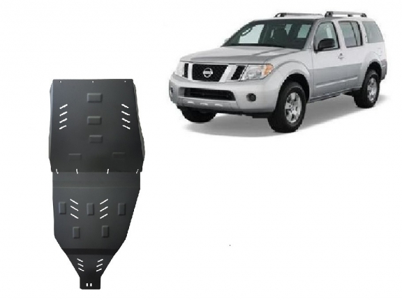 Steel gearbox and differential skid plate for Nissan Pathfinder