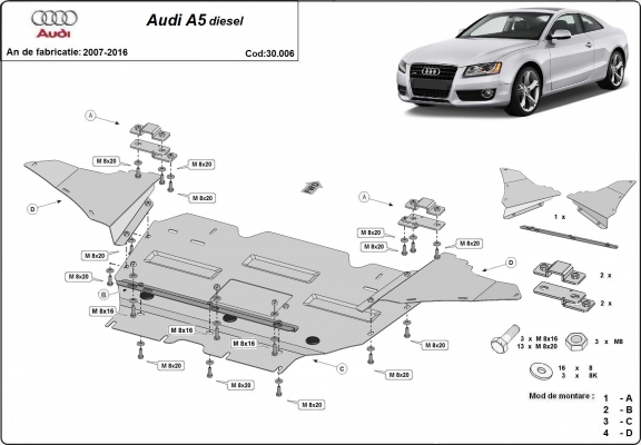 Steel skid plate for Audi A5, diesel