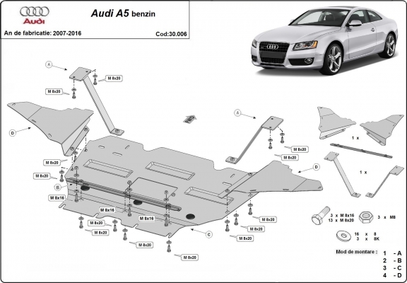 Steel skid plate for Audi A5, petrol