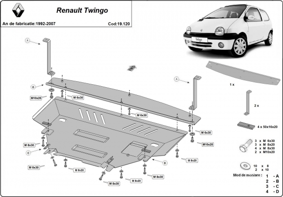 Steel skid plate for Renault Twingo