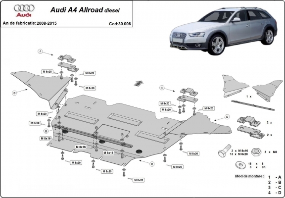 Steel skid plate for Audi A4 B8 All Road, diesel