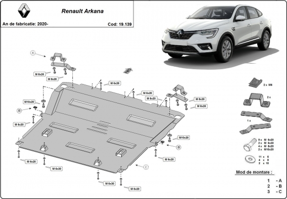 Steel skid plate for Renault Arkana