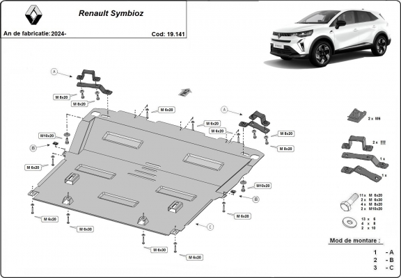 Steel skid plate for Renault Symbioz 