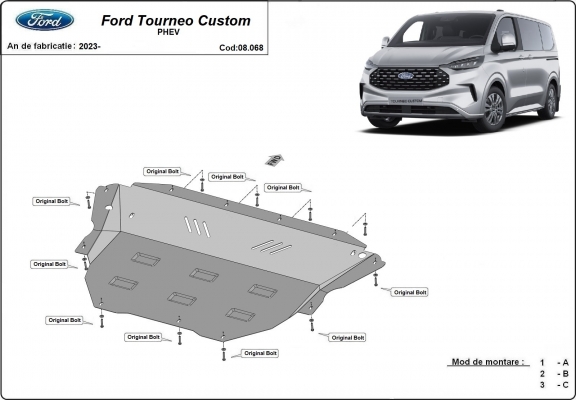 Steel skid plate for Ford Tourneo Custom PHEV