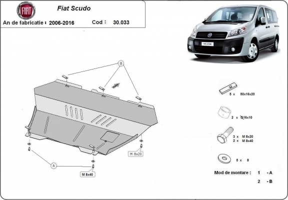 Steel skid plate for the protection of the engine and the gearbox for Fiat Scudo