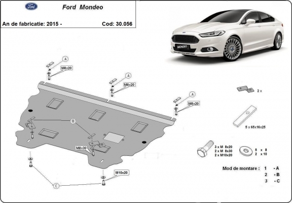 Steel skid plate for Ford Mondeo 5