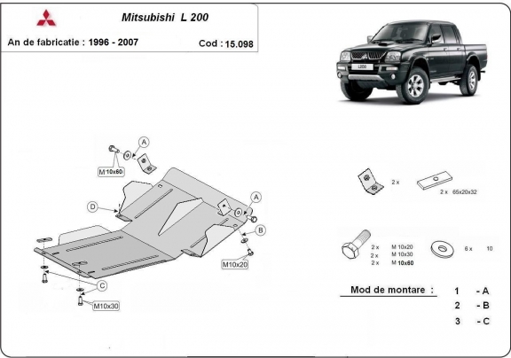 Steel skid plate for Mitsubishi L200