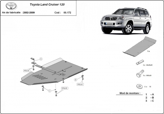 Steel gearbox skid plate for Toyota Land Cruiser J120