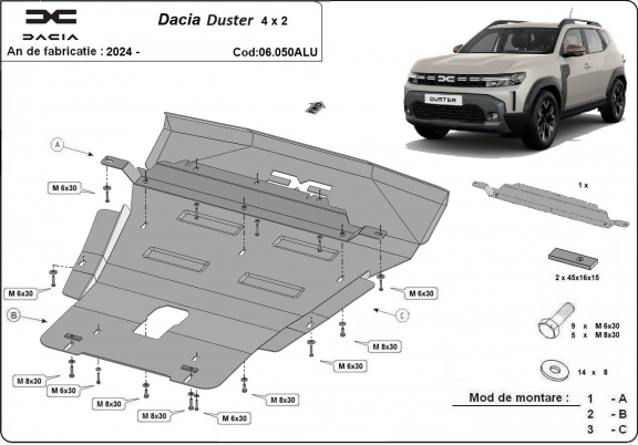 Aluminum skid plate for Dacia Duster- 4x2