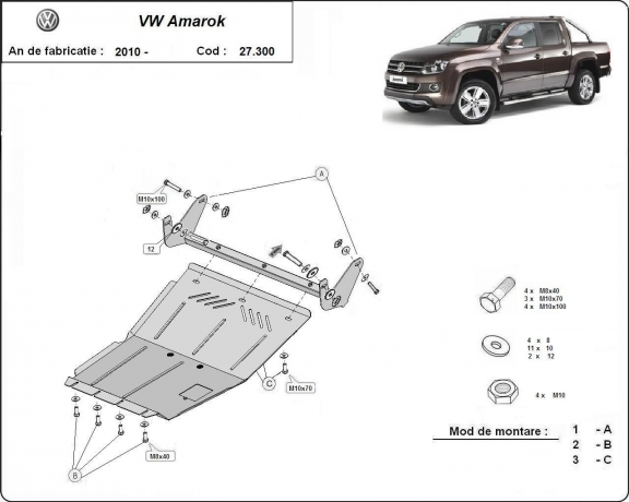 Steel skid plate for Volkswagen Amarok