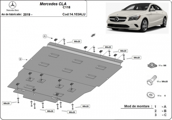 Aluminum skid plate for Mercedes CLA