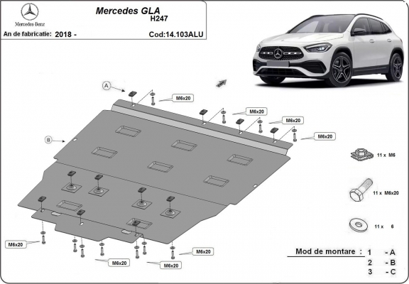 Aluminum skid plate for Mercedes GLA