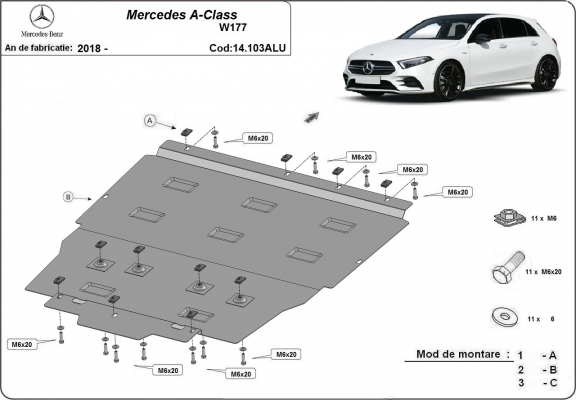 Aluminum skid plate for Mercedes A-Classe