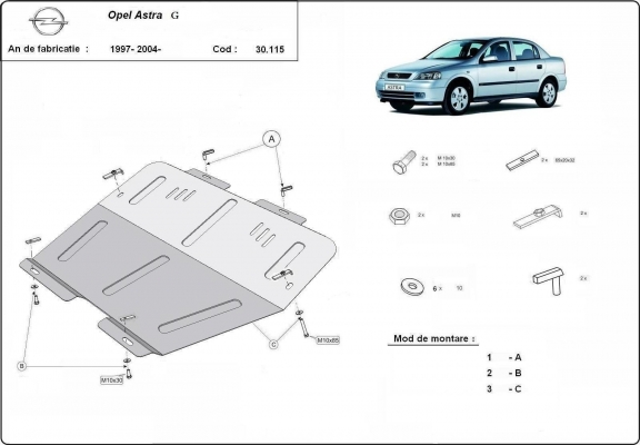 Steel skid plate for Opel Astra G