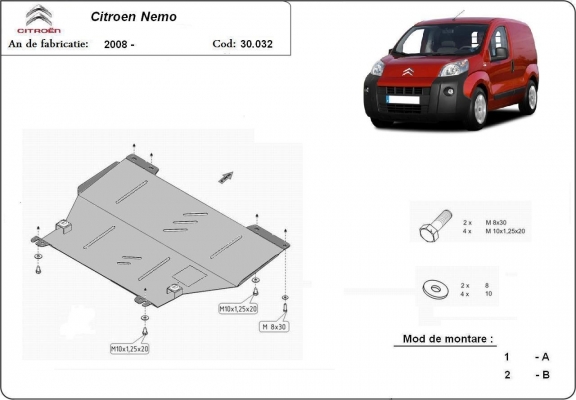 Steel skid plate for Citroen Nemo