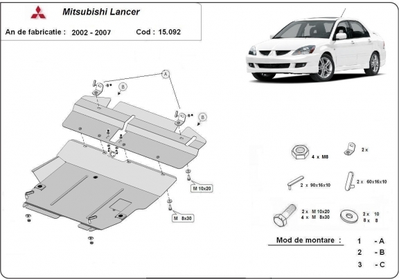 Steel skid plate for Mitsubishi Lancer