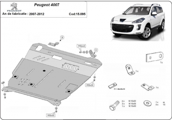 Steel skid plate for Peugeot 4007