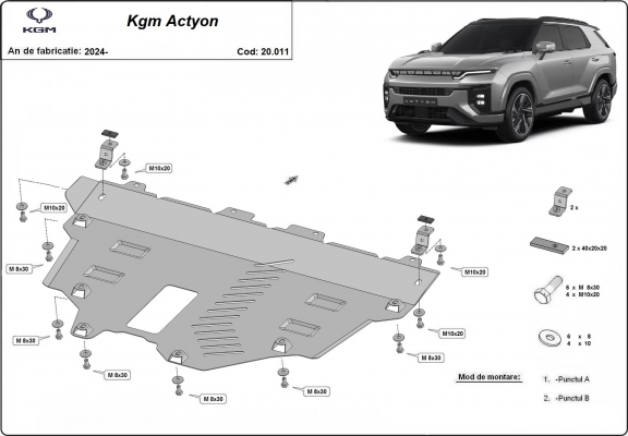 Steel skid plate for KGM Actyon