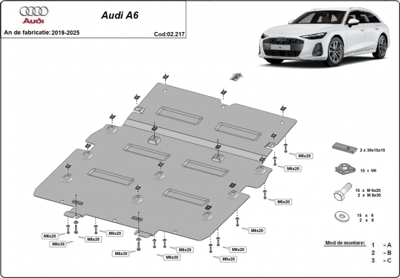 Steel gearbox skid plate for Audi A6 A6