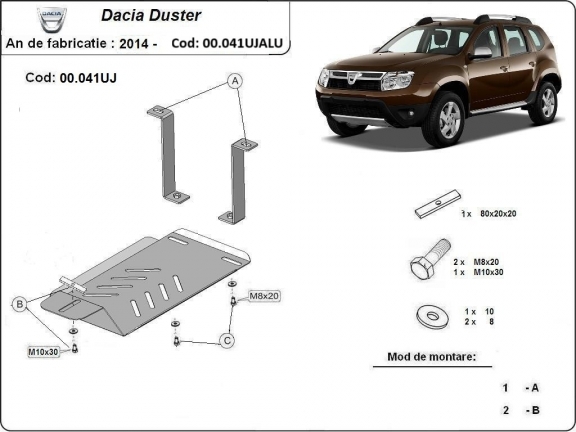Aluminum diferential skid plate for Dacia Duster 4x4
