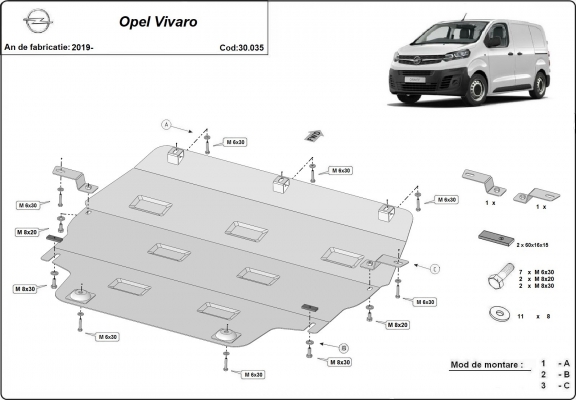 Steel skid plate for Opel Vivaro C 