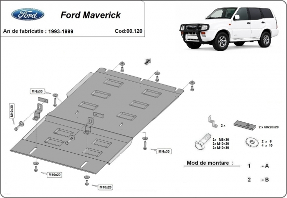 Steel gearbox skid plate for Ford Maverick 