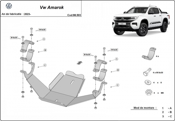 Steel differential skid plate for Volkswagen Amarok