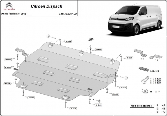 Aluminium skid plate for Citroen Dispach