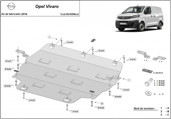 Aluminium skid plate for Opel Vivaro