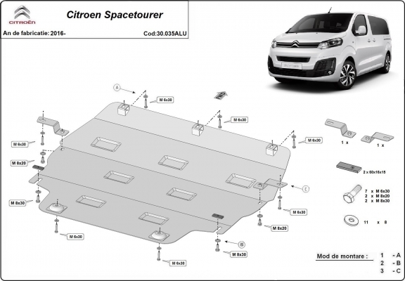Aluminium skid plate for Citroen Spacetourer
