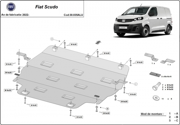 Aluminium skid plate for Fiat Scudo