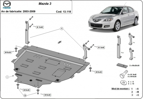 Steel skid plate for Mazda 3