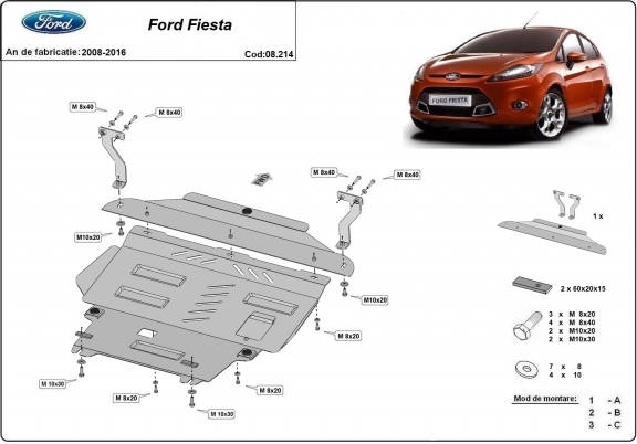 Steel skid plate for Ford Fiesta