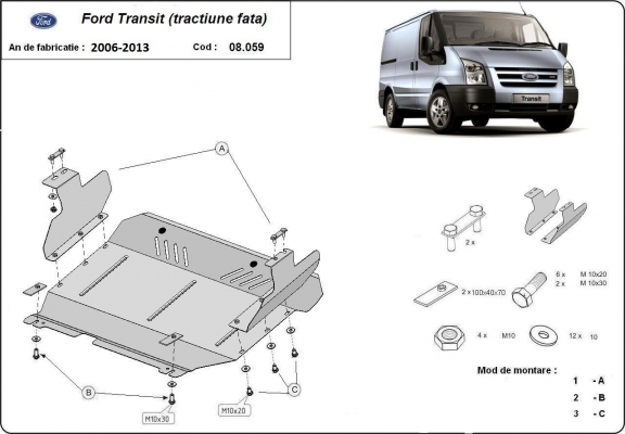 Steel skid plate for Ford Transit - FWD